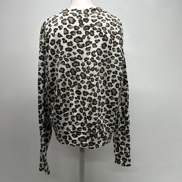 Monrow Sweatshirt Top Crew Neck Long Sleeve Leopard Animal Print White Brown XS - Picture 4 of 9